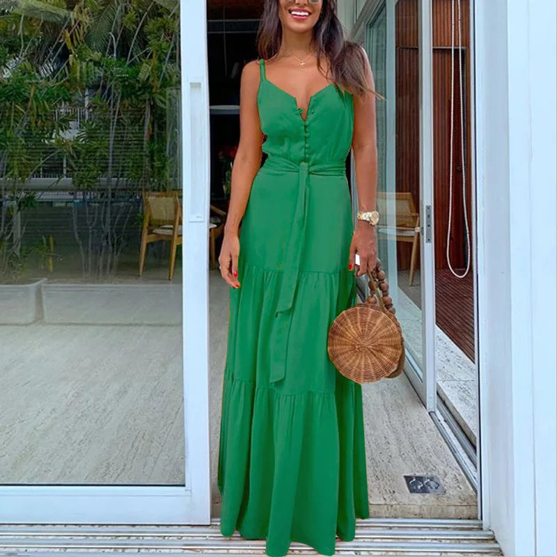 Green Sleeveless Tiered Maxi Dress for Women | Maxi Dresses