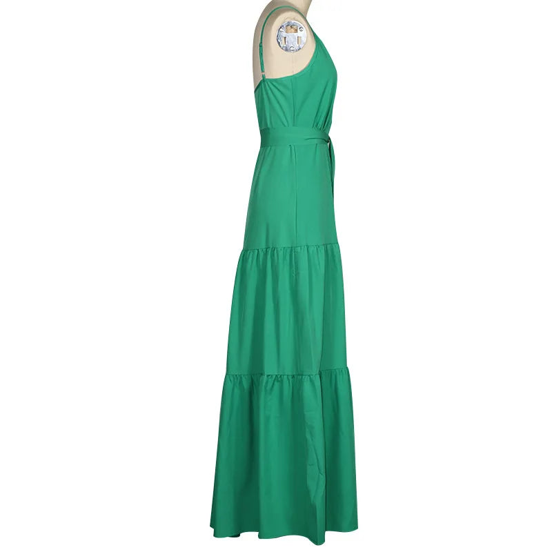 Green Sleeveless Tiered Maxi Dress for Women | Maxi Dresses