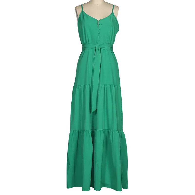 Green Sleeveless Tiered Maxi Dress for Women | Maxi Dresses