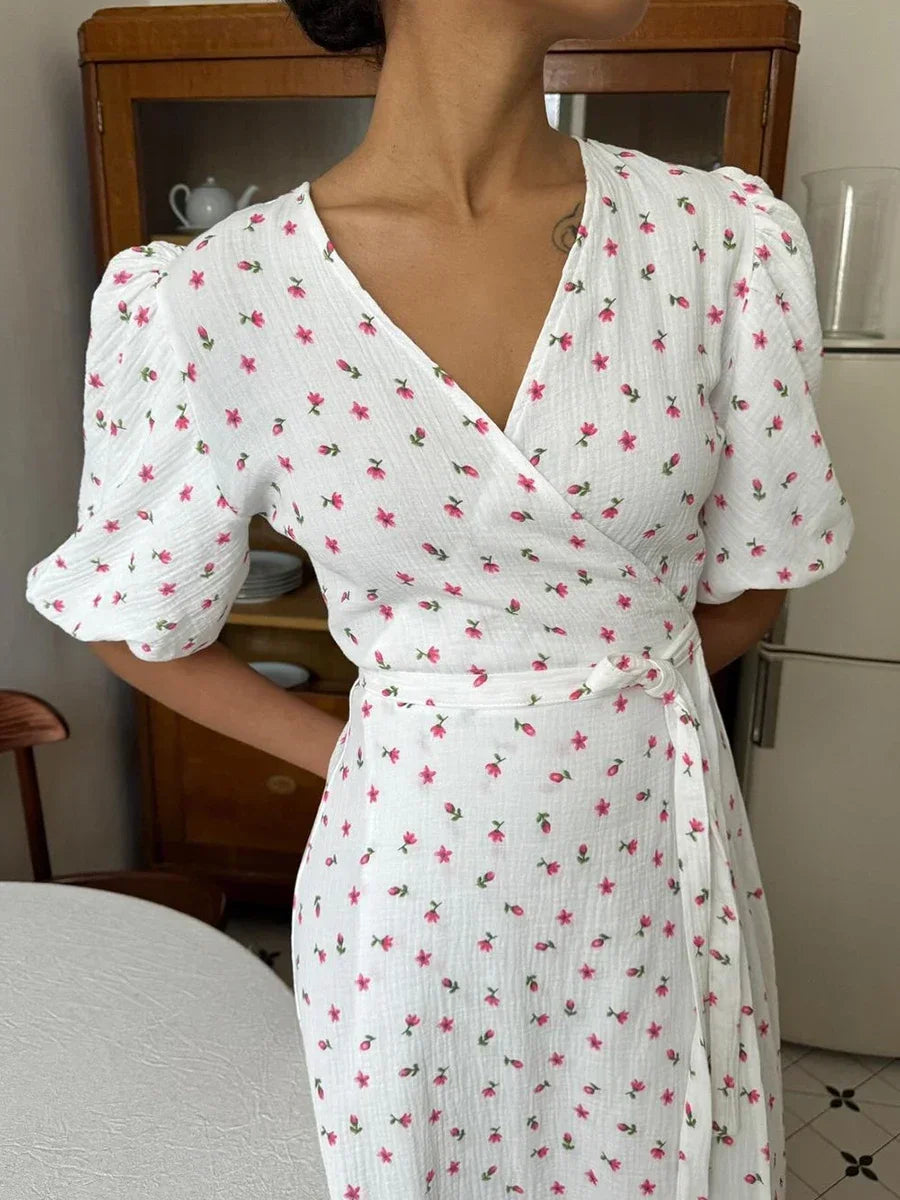 Casual Floral Print Wrap Dress for Summer Picnics | Casual Dresses