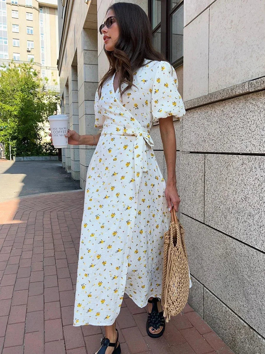 Casual Floral Print Wrap Dress for Summer Picnics | Casual Dresses