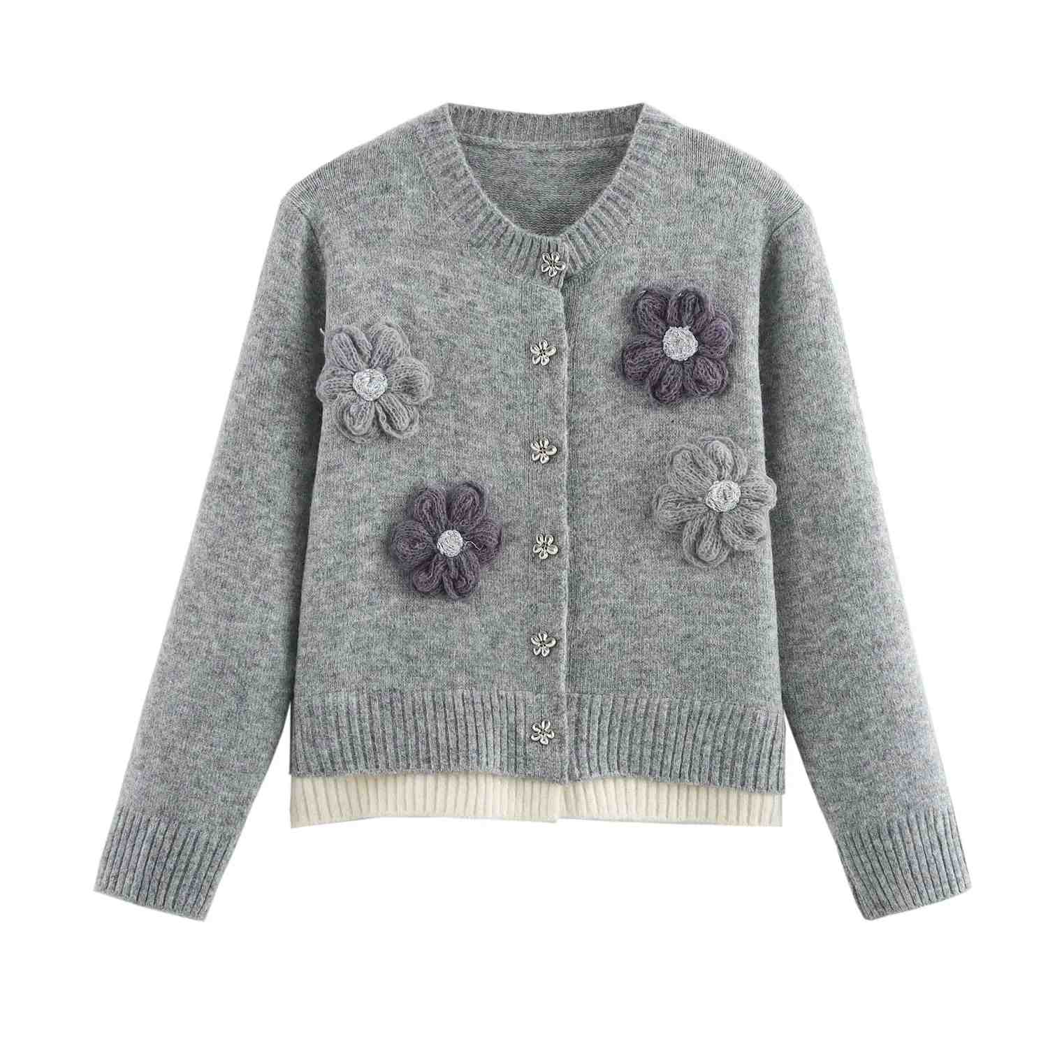 Floral Applique Cardigan - Casual Romantic Style Cardigans