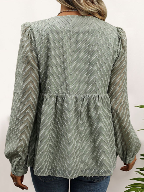 Women Chevron Textured Top Blouse with Long Sleeves Blouses