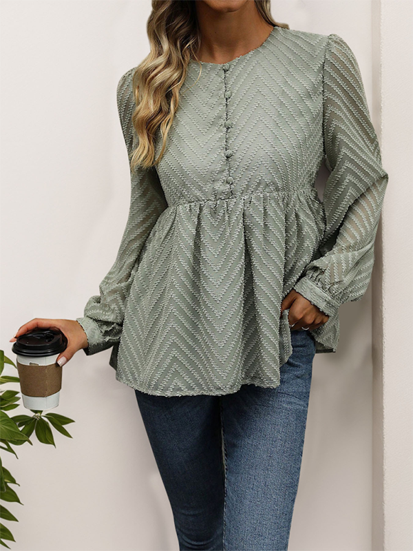 Women Chevron Textured Top Blouse with Long Sleeves Blouses