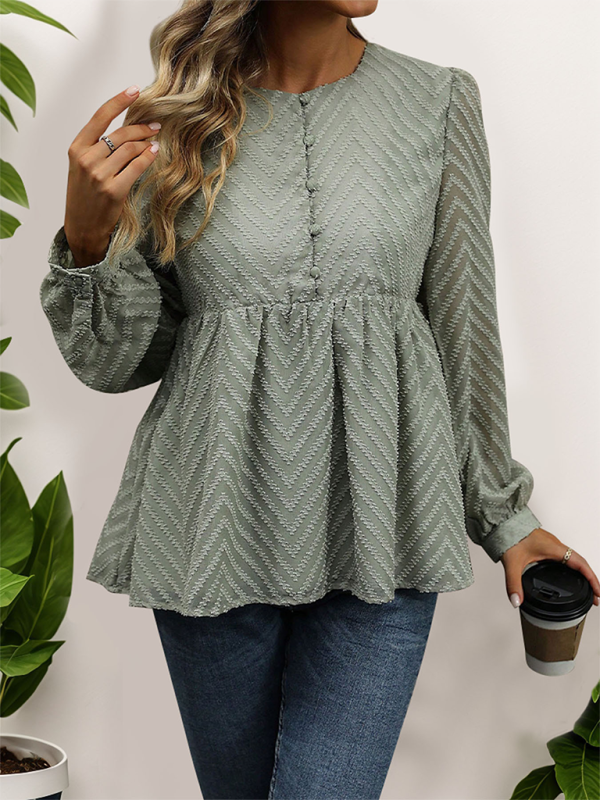 Women Chevron Textured Top Blouse with Long Sleeves Blouses