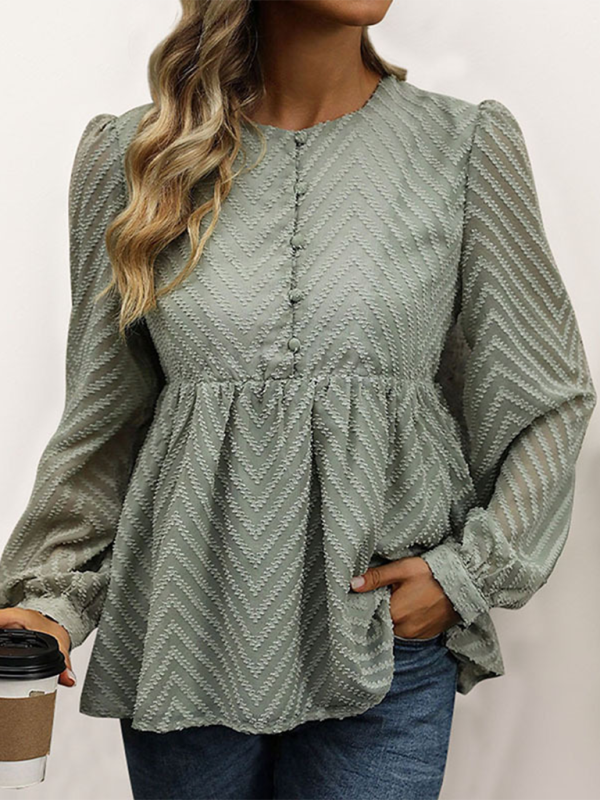 Women Chevron Textured Top Blouse with Long Sleeves Blouses