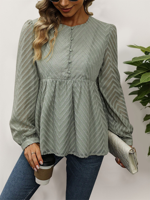 Women Chevron Textured Top Blouse with Long Sleeves Blouses