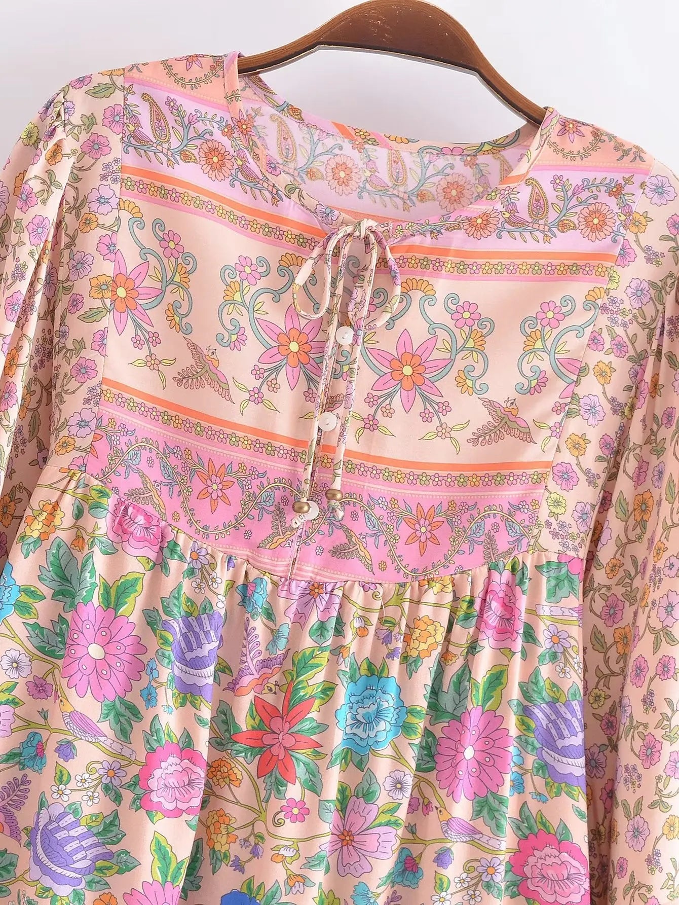 Women Boho Fall Floral Blouse with Long Sleeves Blouses