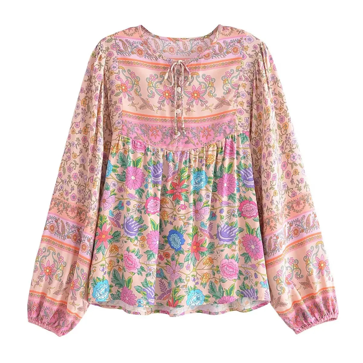 Women Boho Fall Floral Blouse with Long Sleeves Blouses