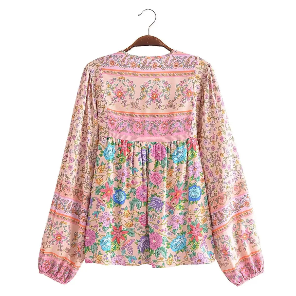 Women Boho Fall Floral Blouse with Long Sleeves Blouses