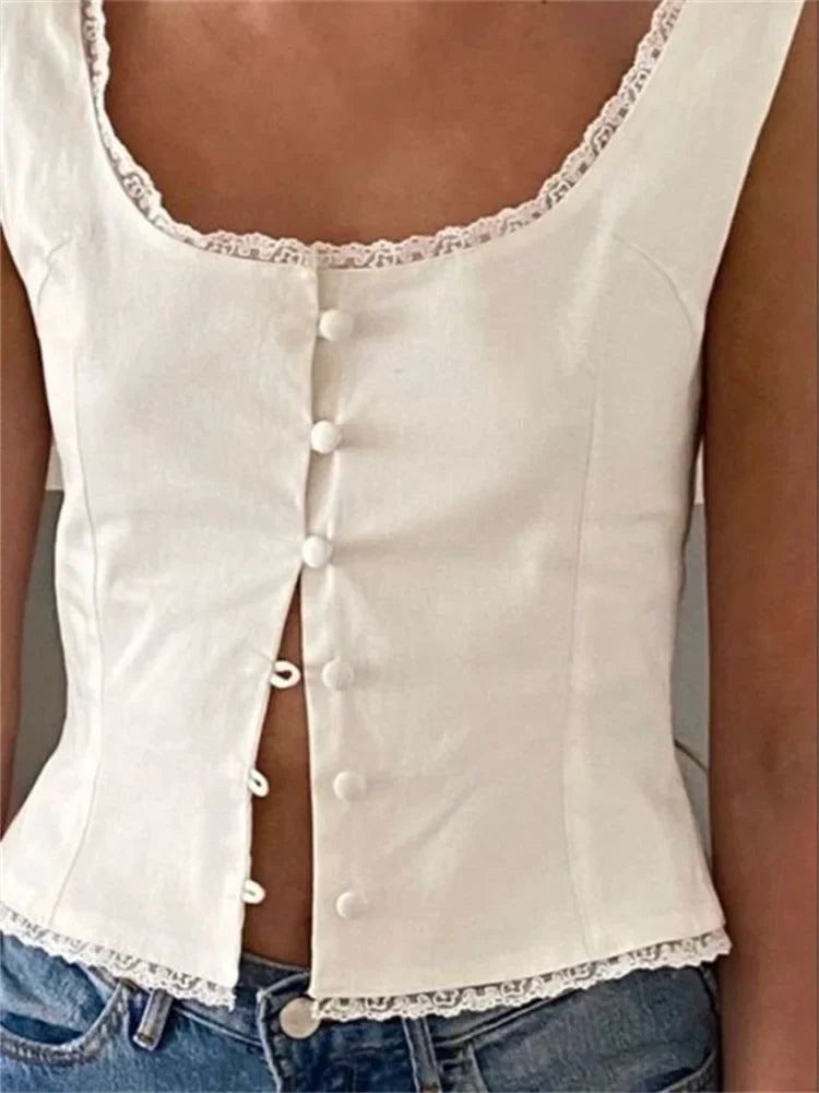 Sleeveless Blouse with Decorative Buttons | Blouses