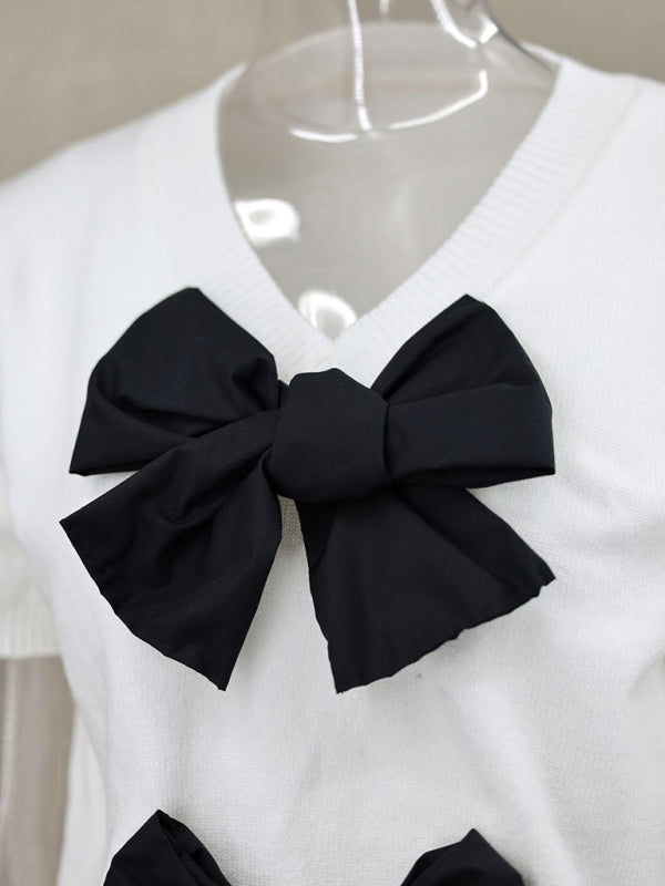 Bow-tiful Women's Short Sleeve Knit Top with Delicate Bows