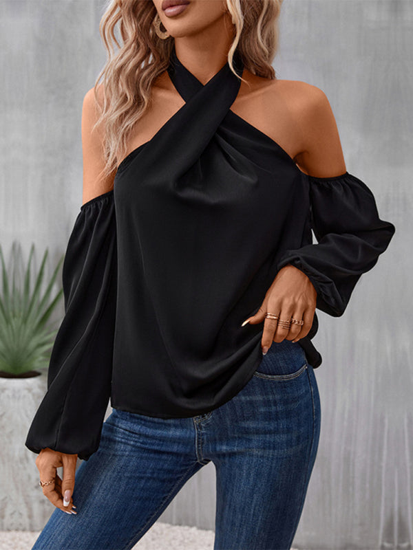 Chic Flounce Long Sleeve Top - Cold Shoulder Blouse Blouses