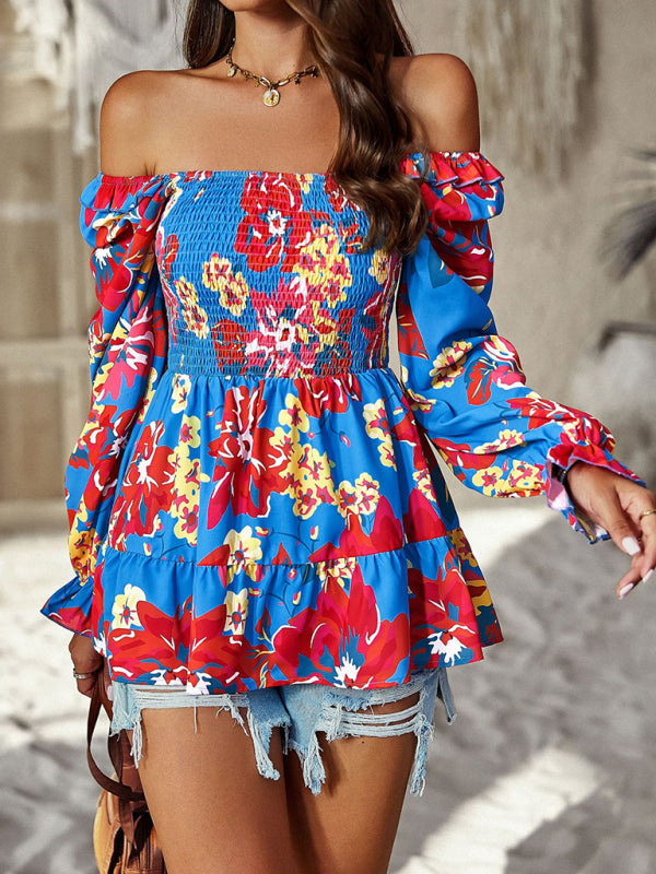 Floral Lantern Sleeve Blouse: Smocked Top, Off-Shoulder Wear