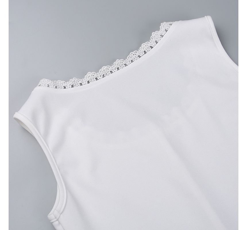 Casual Sleeveless Blouse with Guipure Lace Detail | Blouses