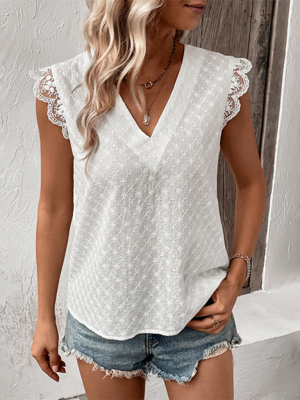 Women’s Casual Lace Flounce Sleeve V-Neck Blouse | Blouses