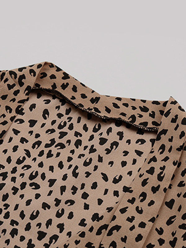 Cheetah Print Tie Tunic Blouse - Women's Top Top