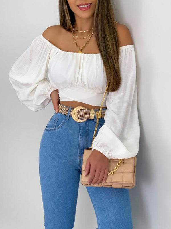 Trendy Off-Shoulder Crop Top with Balloon Sleeves | Top