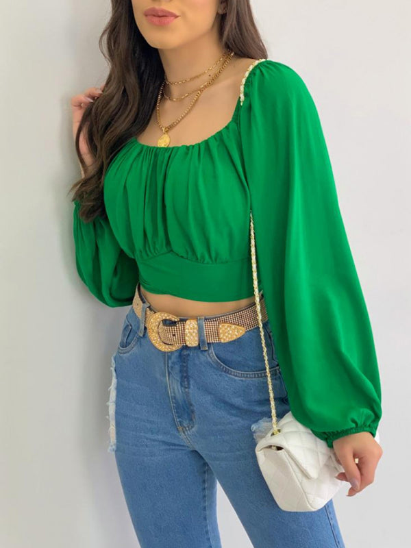 Trendy Off-Shoulder Crop Top with Balloon Sleeves | Top