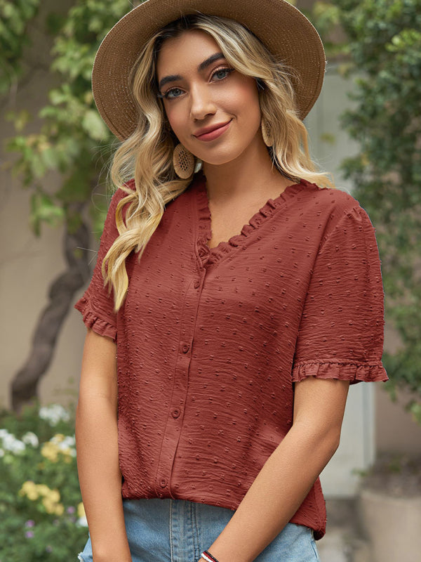 Perfect for Any Occasion: Women's Short Sleeve Top with Ruffle