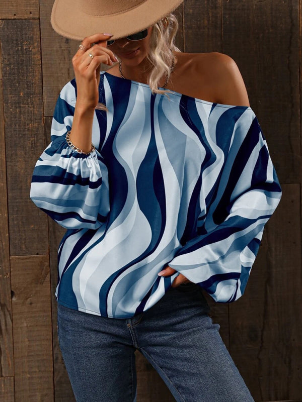 Trendy Off-Shoulder Monogram Print Top Tops