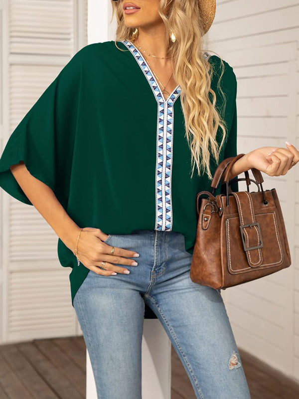 Elegant Women's Batwing V Neck Blouse Top Tops