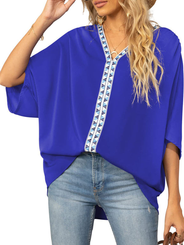 Elegant Women's Batwing V Neck Blouse Top Tops