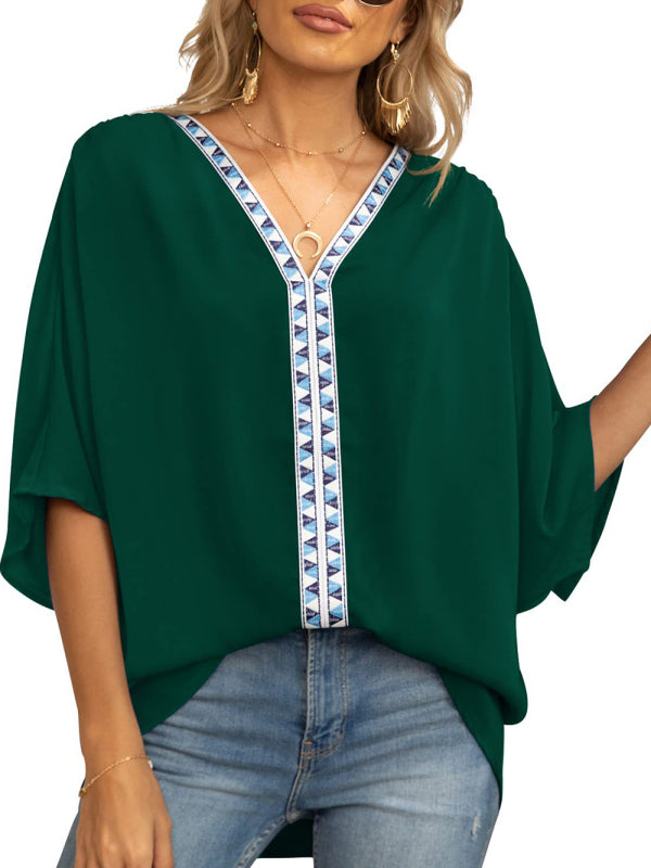 Elegant Women's Batwing V Neck Blouse Top Tops