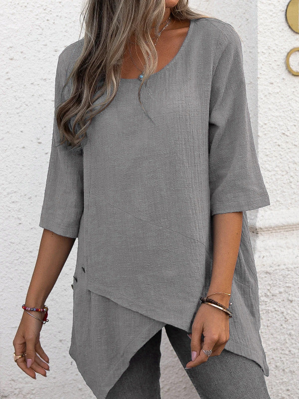 Leisure Style Solid Color Half-Sleeve Scoop Neck Top