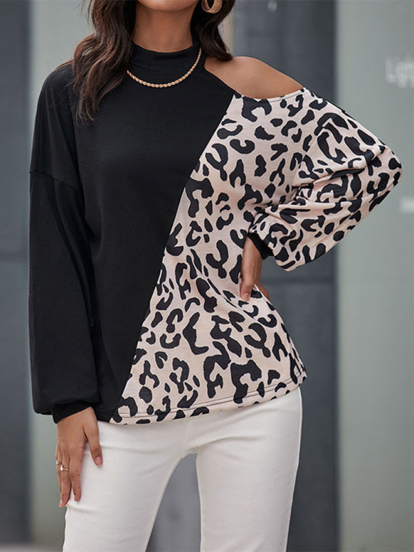 Cold Shoulder High Neck Lantern Sleeve Blouse