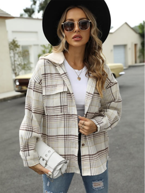 Relaxed Fit Plaid Shacket for Women with Detachable Hood | Shirt Jackets