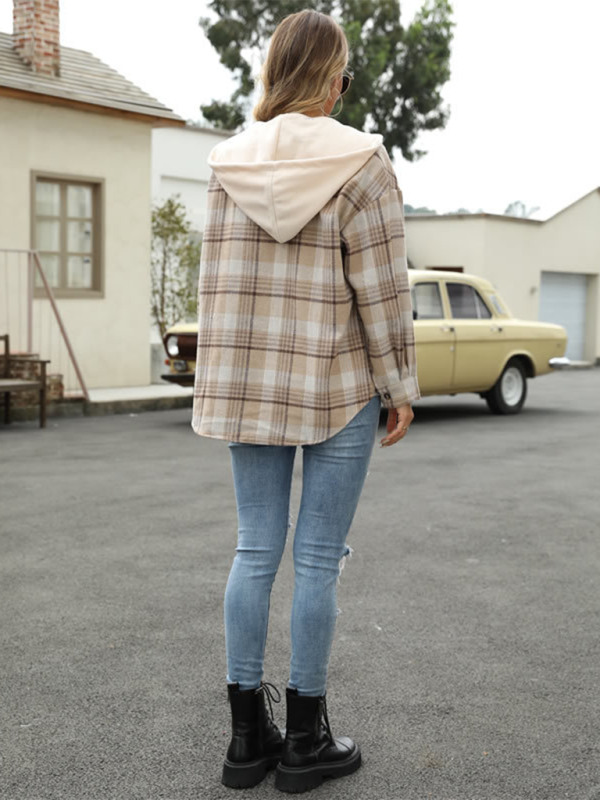 Relaxed Fit Plaid Shacket for Women with Detachable Hood | Shirt Jackets