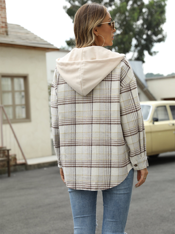 Relaxed Fit Plaid Shacket for Women with Detachable Hood | Shirt Jackets