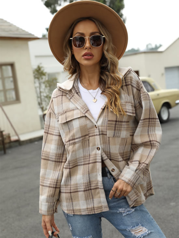 Relaxed Fit Plaid Shacket for Women with Detachable Hood | Shirt Jackets