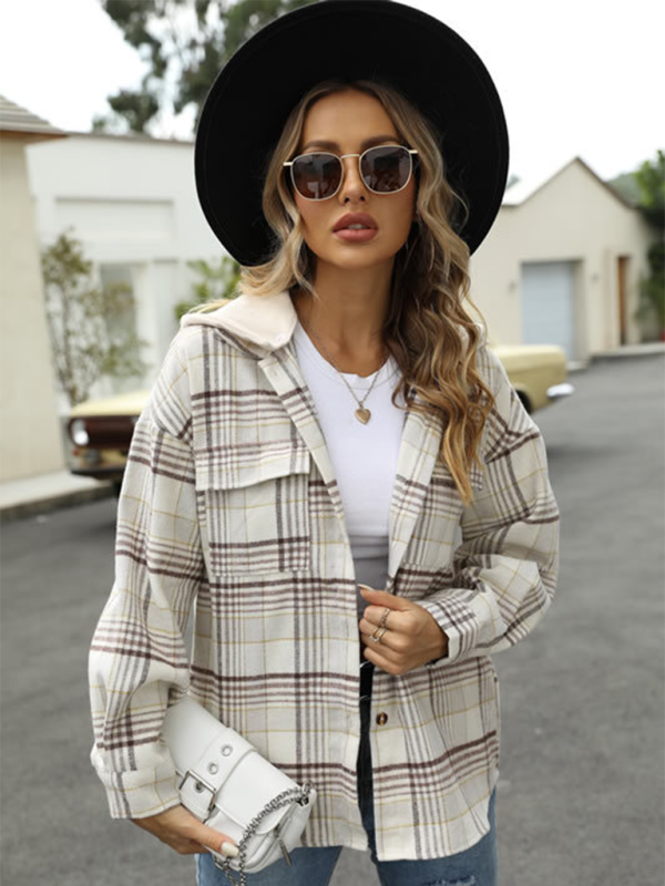 Relaxed Fit Plaid Shacket for Women with Detachable Hood | Shirt Jackets