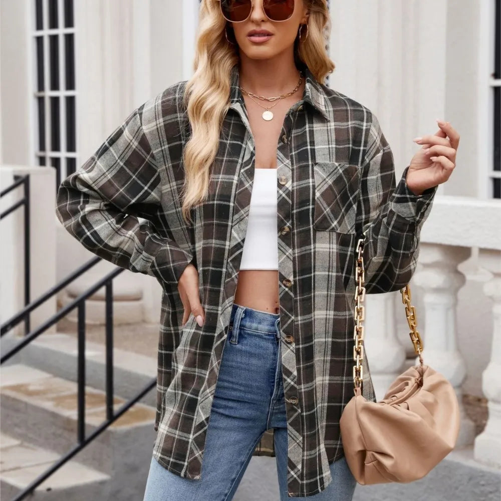 Plaid Loose-Fit Shirt for Women – Button-Down, Autumn Essential | Shirts