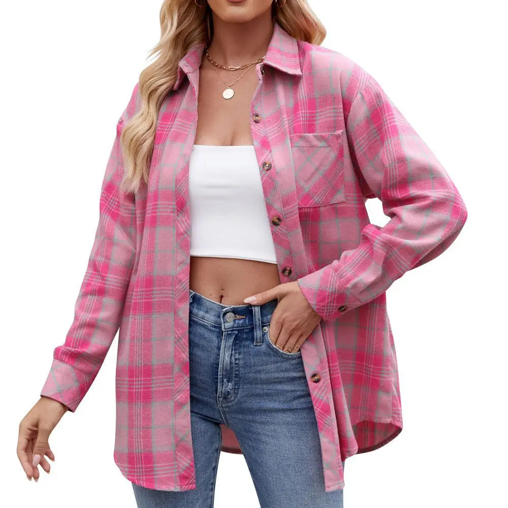 Plaid Loose-Fit Shirt for Women – Button-Down, Autumn Essential | Shirts