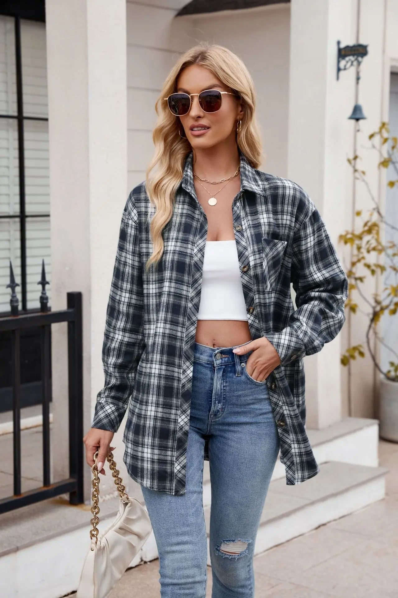 Plaid Loose-Fit Shirt for Women – Button-Down, Autumn Essential | Shirts