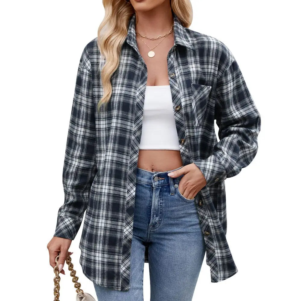 Plaid Loose-Fit Shirt for Women – Button-Down, Autumn Essential | Shirts