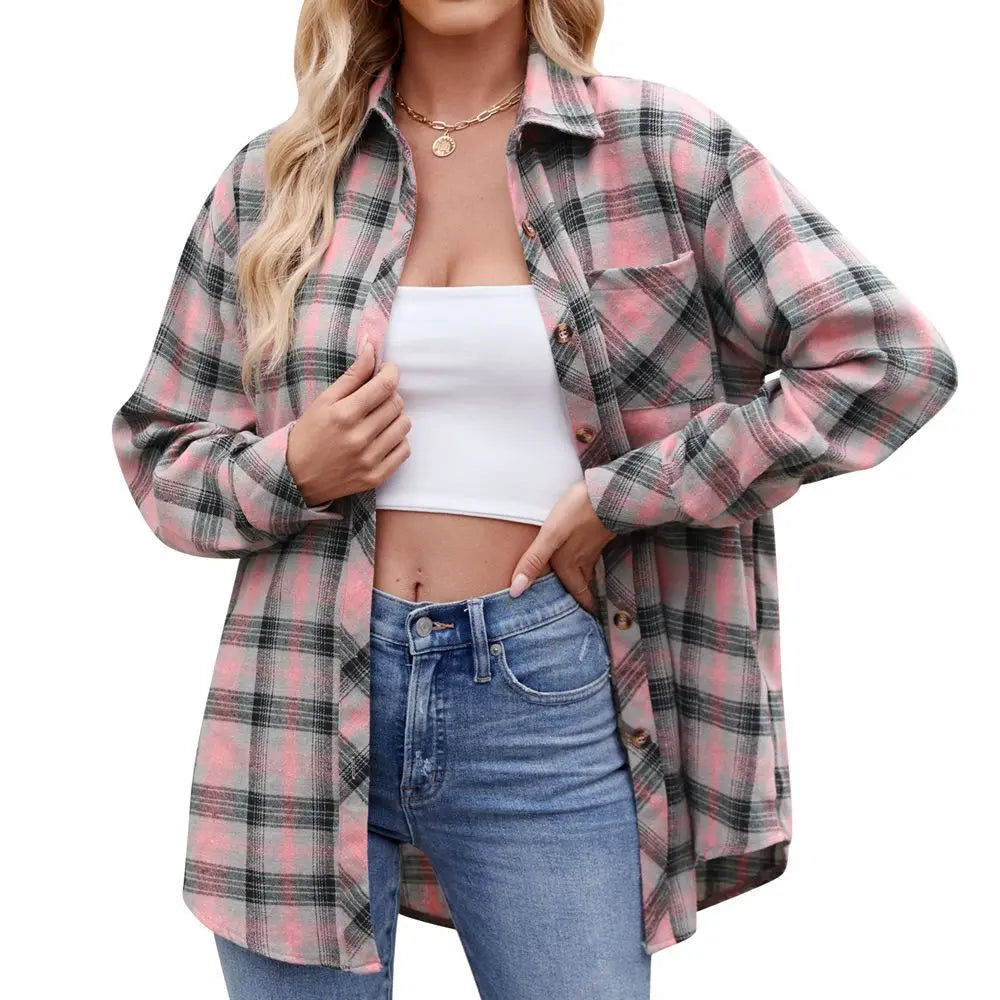 Plaid Loose-Fit Shirt for Women – Button-Down, Autumn Essential | Shirts