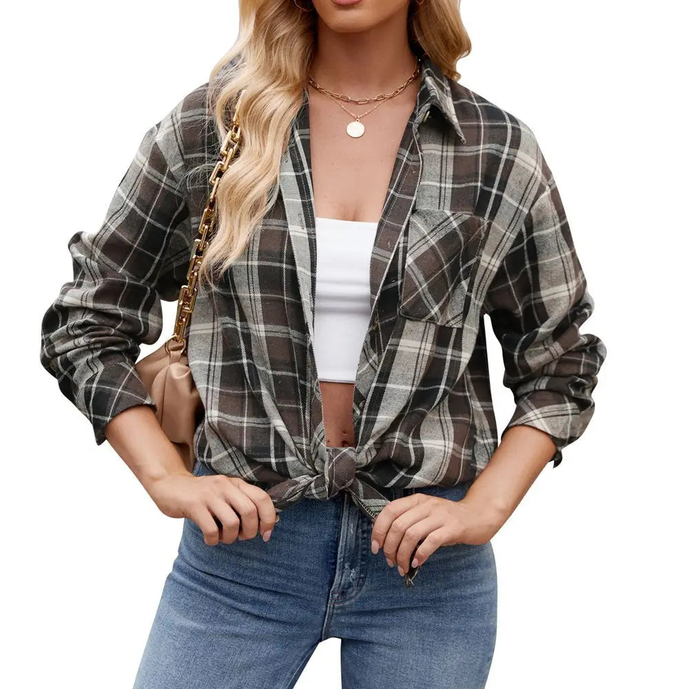 Plaid Loose-Fit Shirt for Women – Button-Down, Autumn Essential | Shirts