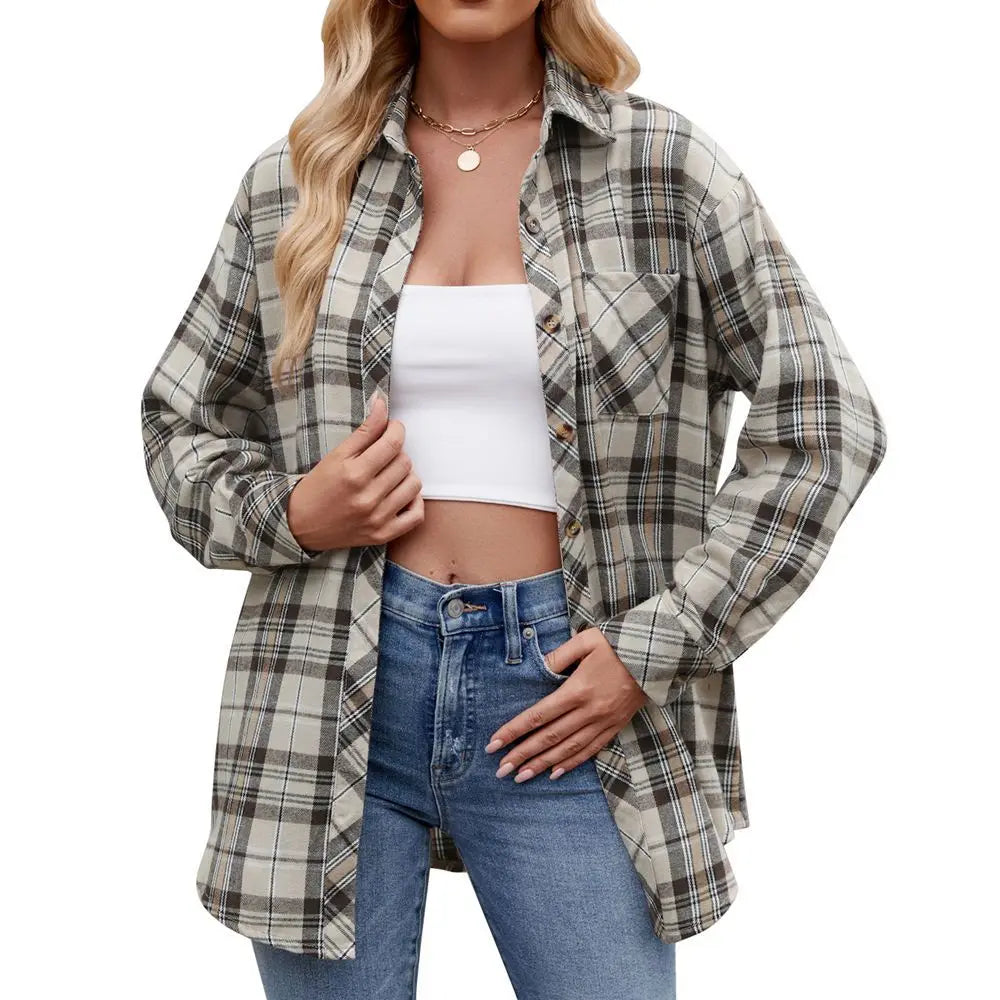 Plaid Loose-Fit Shirt for Women – Button-Down, Autumn Essential | Shirts