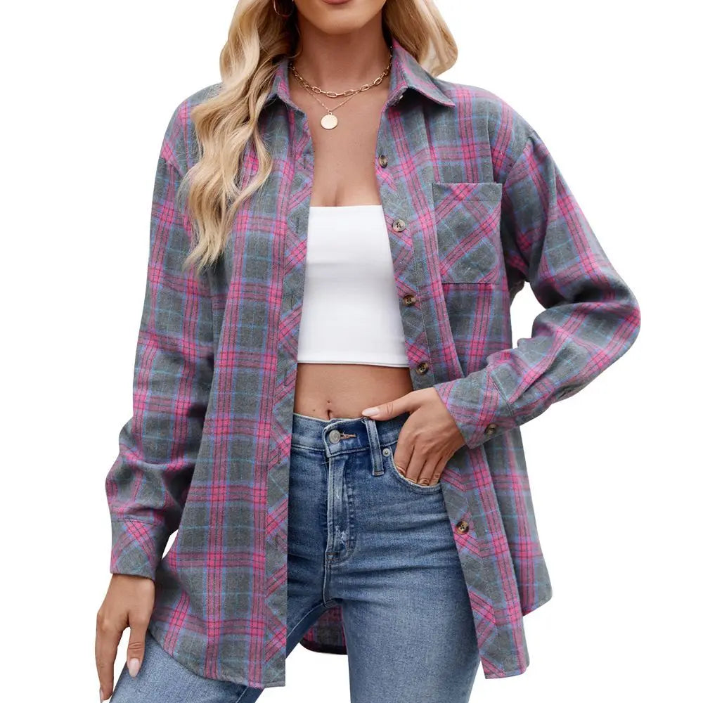 Plaid Loose-Fit Shirt for Women – Button-Down, Autumn Essential | Shirts