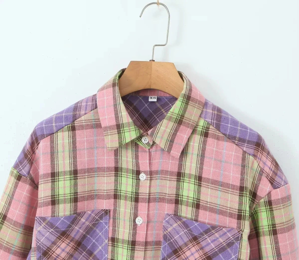 Two-Tone Plaid Crop Shirt for Transitional Seasons Shirts