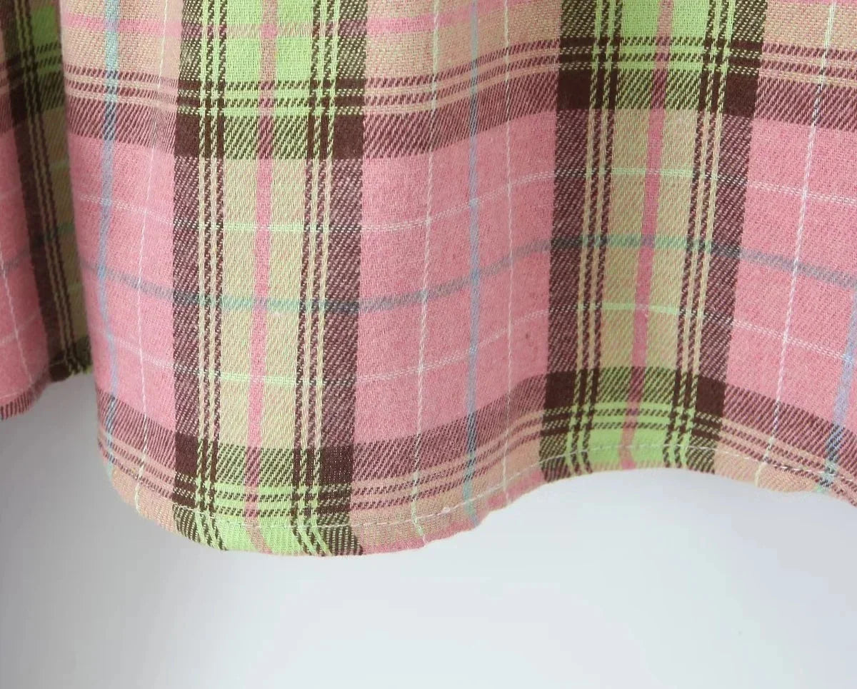 Two-Tone Plaid Crop Shirt for Transitional Seasons Shirts