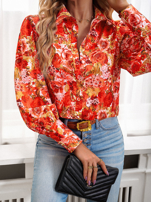 Floral Shirt with Bishop Sleeves for Women | Blouses