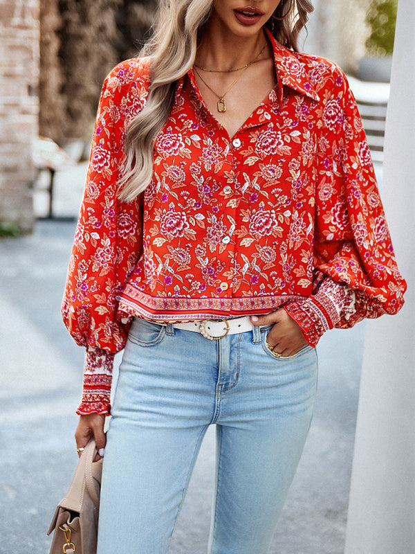 Women's Trendy Balloon Sleeve Button-Down Shirt | Shirts