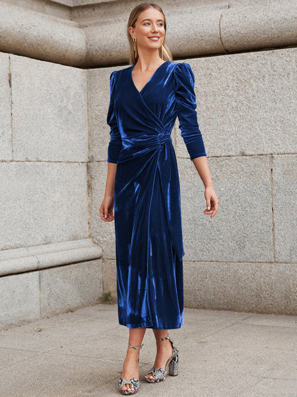 Fall/Winter Elegant: Robe Velvet Midi Dress, Perfect for Any