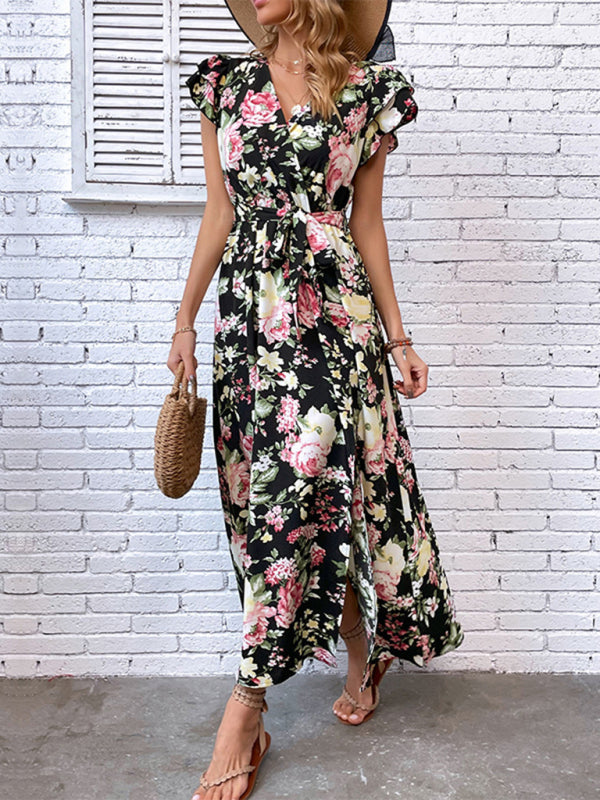 Boho Casual Maxi Dress with Floral Print for Women