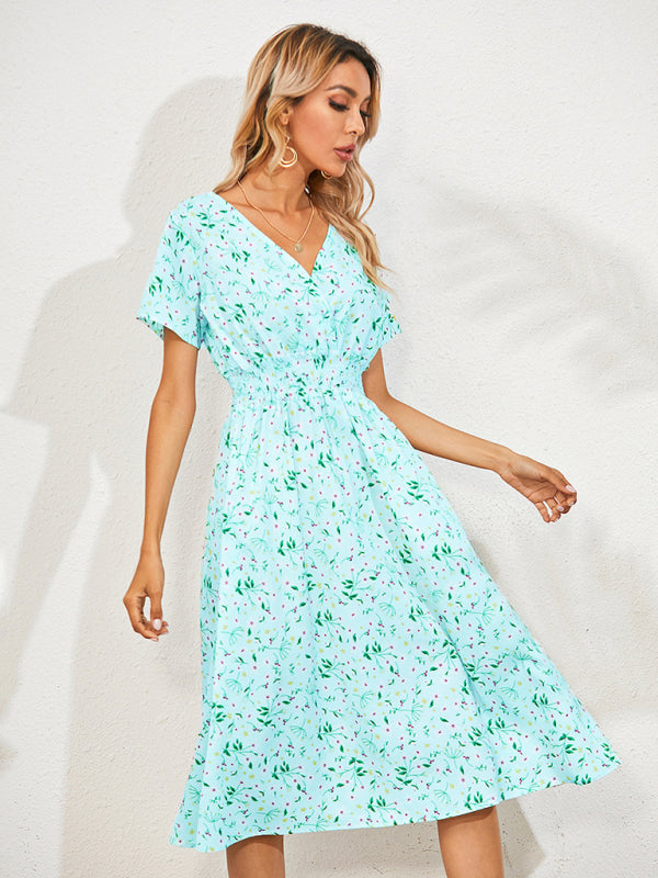 Casual Floral Midi Dress with Smocked Waist for Women